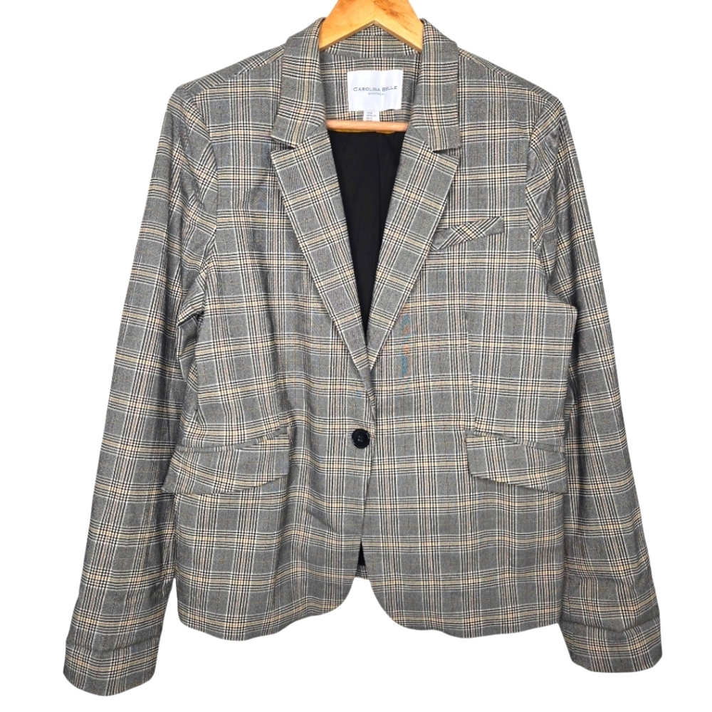 Carolina Belle Plaid Blazer in Gray and Tan
